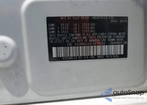 2015 Subaru Legacy 2.5I Limited z USA, uszkodzony, nr VIN 4S3BNAL63F3014546